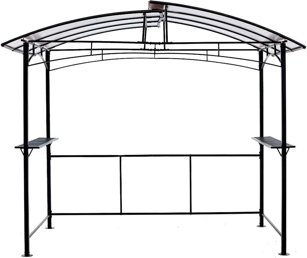 8'x5' Hardtop Grill Gazebo, Outdoor BBQ Gazebo with Interlaced Vented Polycarbonate Roof, Permanent Hard Top Gazebo with Two Shelves, Steel Barbeque Grill Canopy for Patio, Deck, Backyard and Garden