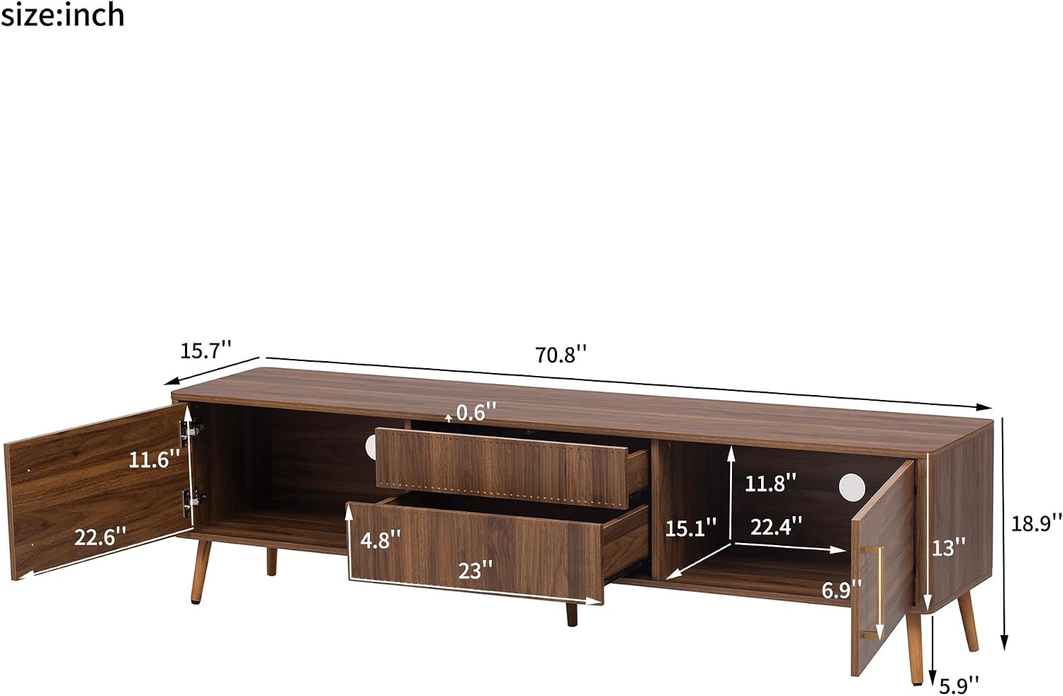 Merax 70.8' Mid Century TV Stand with 2 Drawers,Media Console Table for TVs up to 80'', Entertainment Center with Storage for Living Room, Bedroom, Home Theatre,Walnut