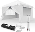 10x10 Ft Pop-Up Canopy with Window - Outdoor Gazebo, Removable Sidewalls, Doors, with Wheeled Case, Waterproof Shelter for Patio, Wedding - White