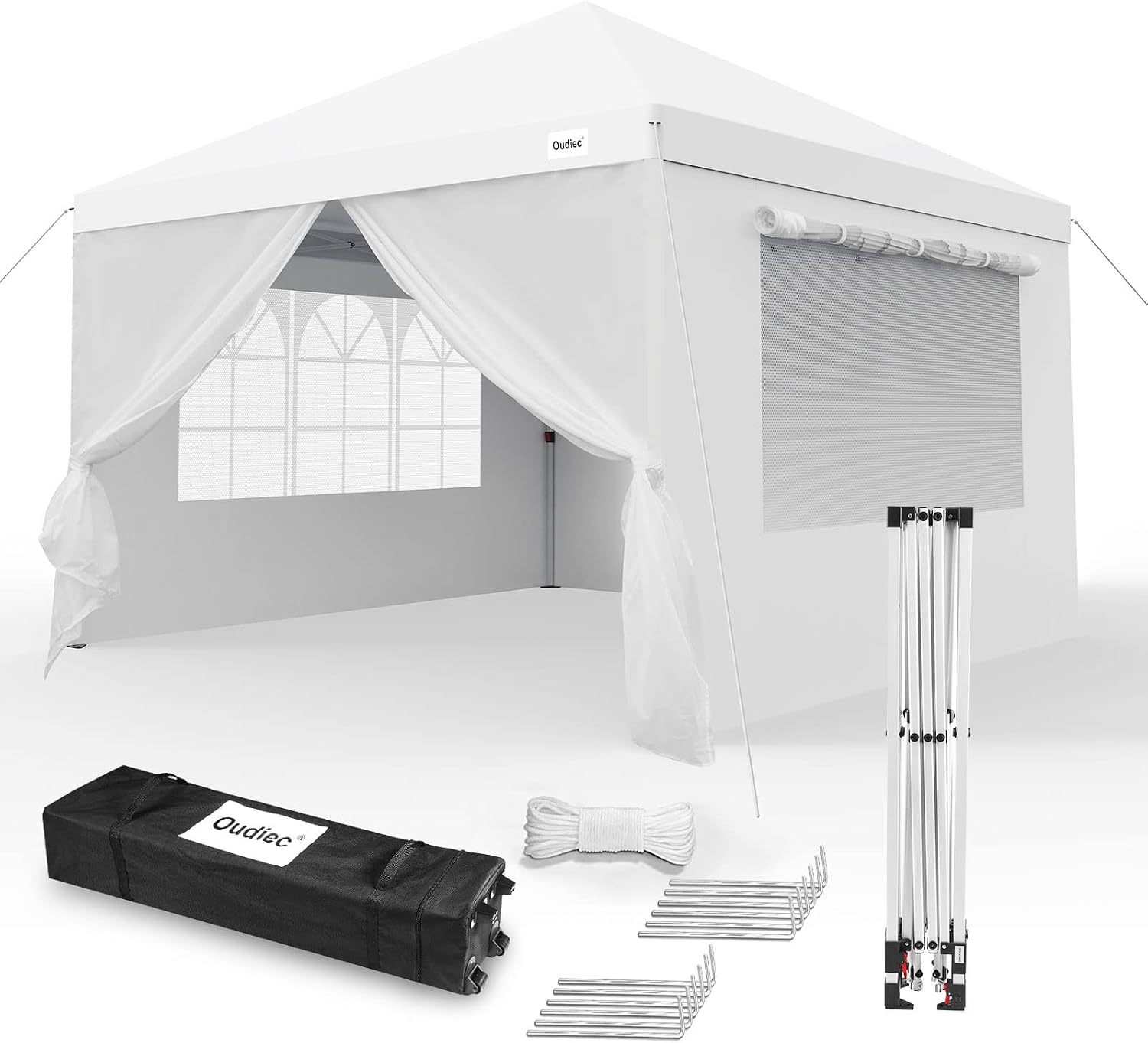 10x10 Ft Pop-Up Canopy with Window - Outdoor Gazebo, Removable Sidewalls, Doors, with Wheeled Case, Waterproof Shelter for Patio, Wedding - White