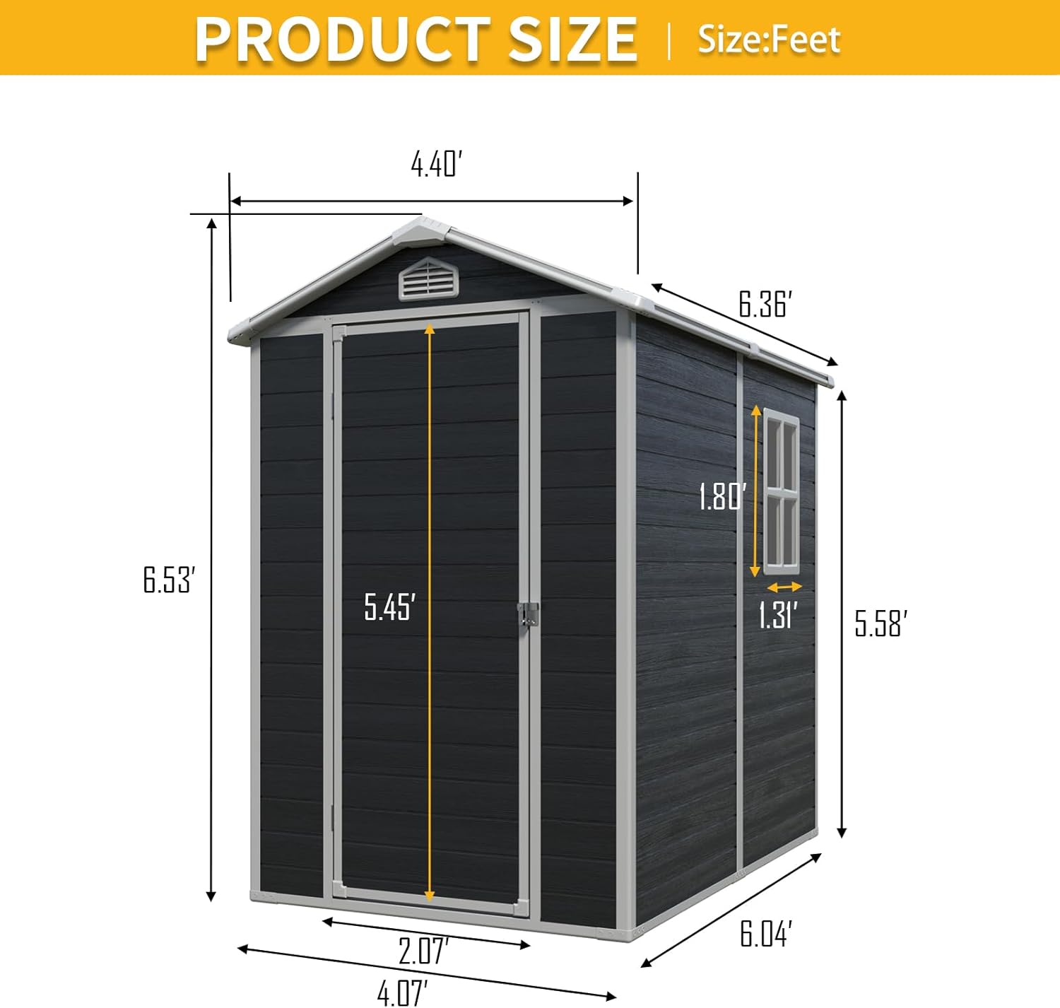 4x6 ft Outdoor Resin Storage Shed with Floor, Waterproof Plastic Garden Shed with Lockable Door and Windows, All-Weather Tool Sheds for Backyard, Patio, Lawn (Black)