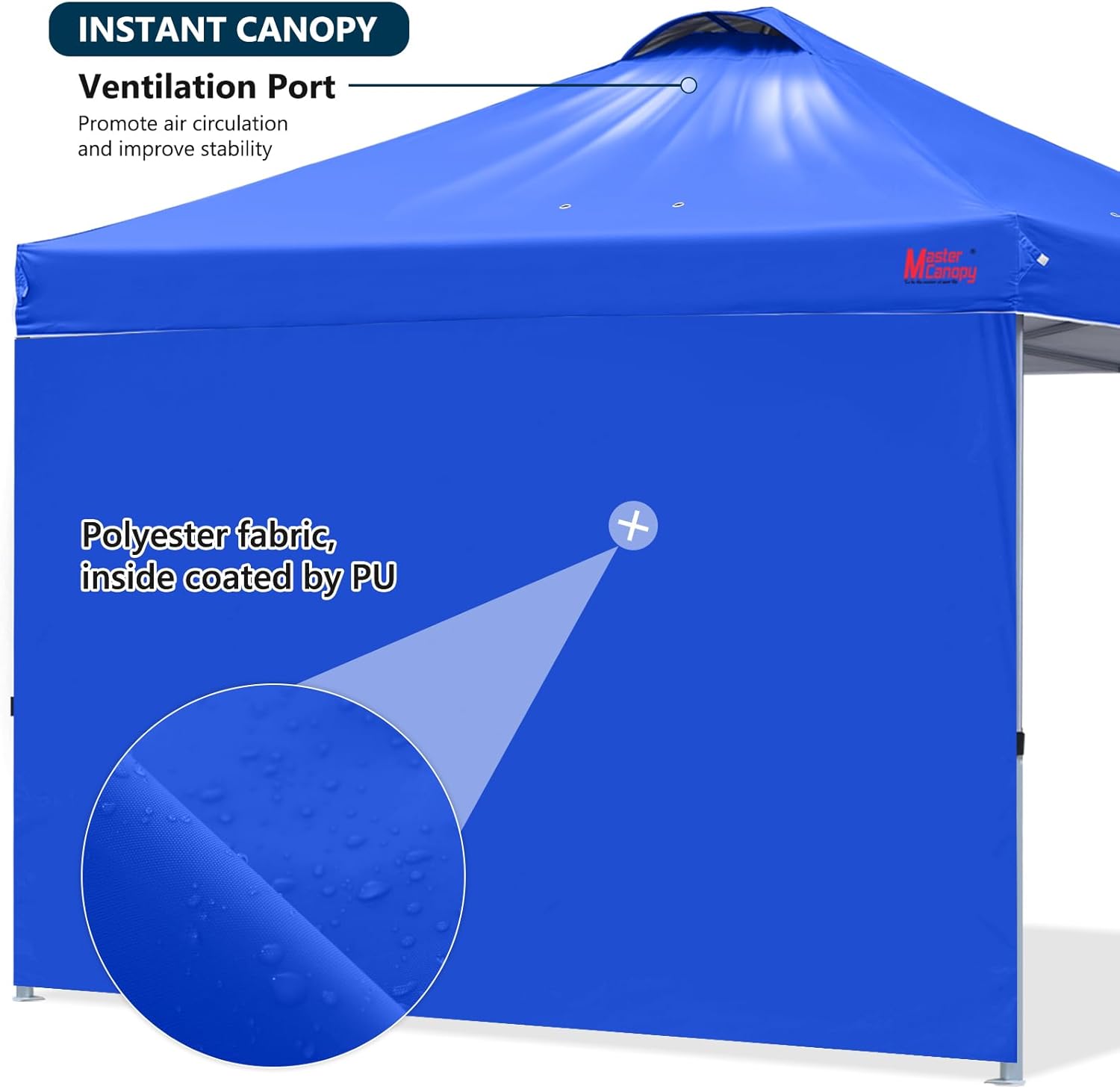 MASTERCANOPY Durable Pop-up Canopy Tent with 1 Sidewall (6.6'x6.6',Blue)