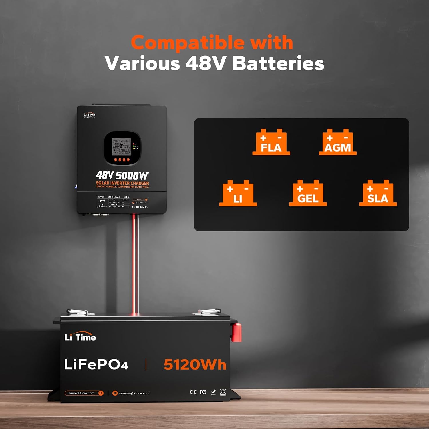 LiTime 10000W Solar Hybrid Inverter Charger (2 Pack), 48V DC to 120/240V Split Phase System, 2×5000W Pure Sine Wave Inverters, Built-in 2×100A MPPT Controllers for Whole Home Backup, Off-Grid, Farm
