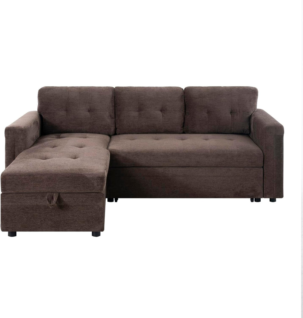 Naomi Home L-Shaped Sectional Sleeper Sofa with USB Ports - Convertible Pull-Out Bed, Ample Storage, Timeless Design, Durable Construction Espresso/Microfiber
