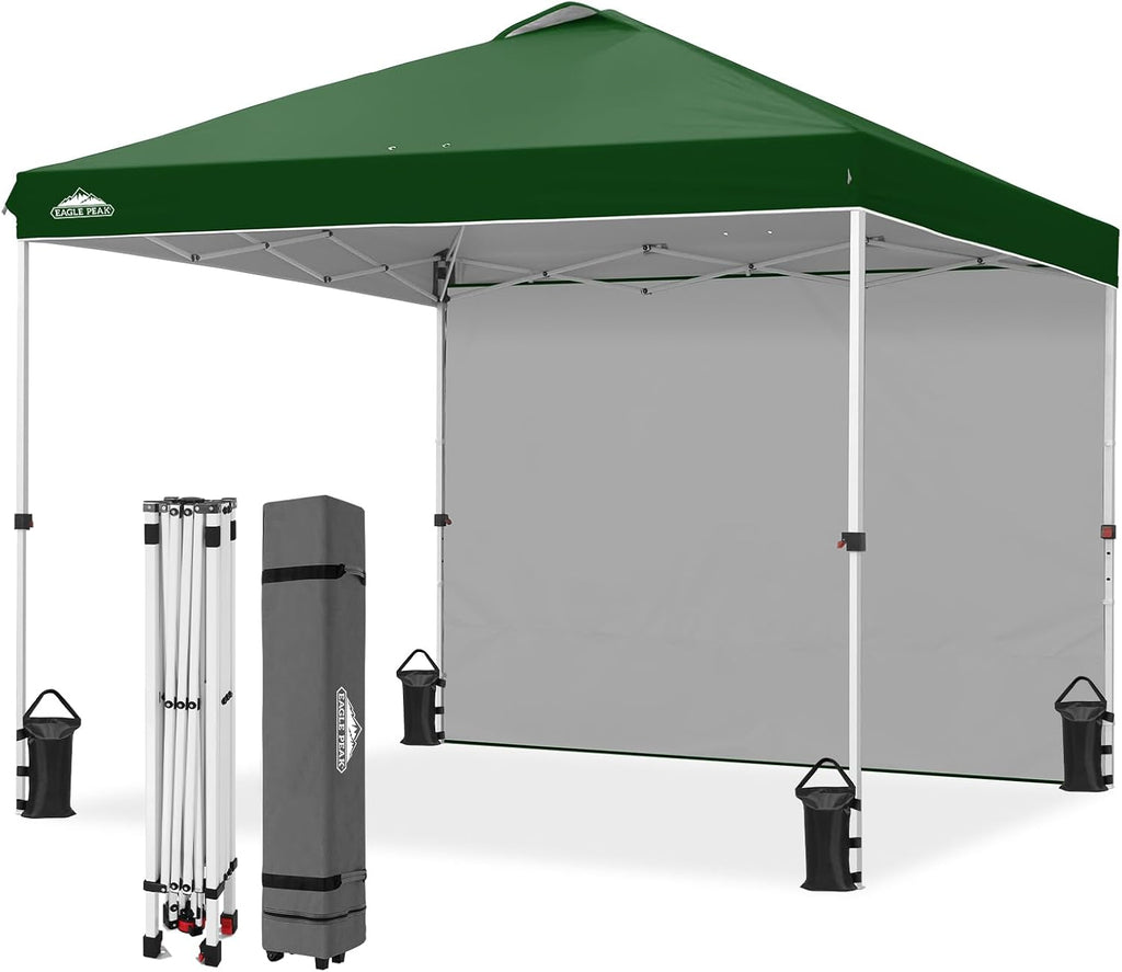 EAGLE PEAK Commercial Canopy 10x10 Pop Up Canopy Tent with 1 Sidewall, Easy Setup Heavy Duty Instant Event Shelter for Vendors & Markets, Outdoor Sun Shade, Green