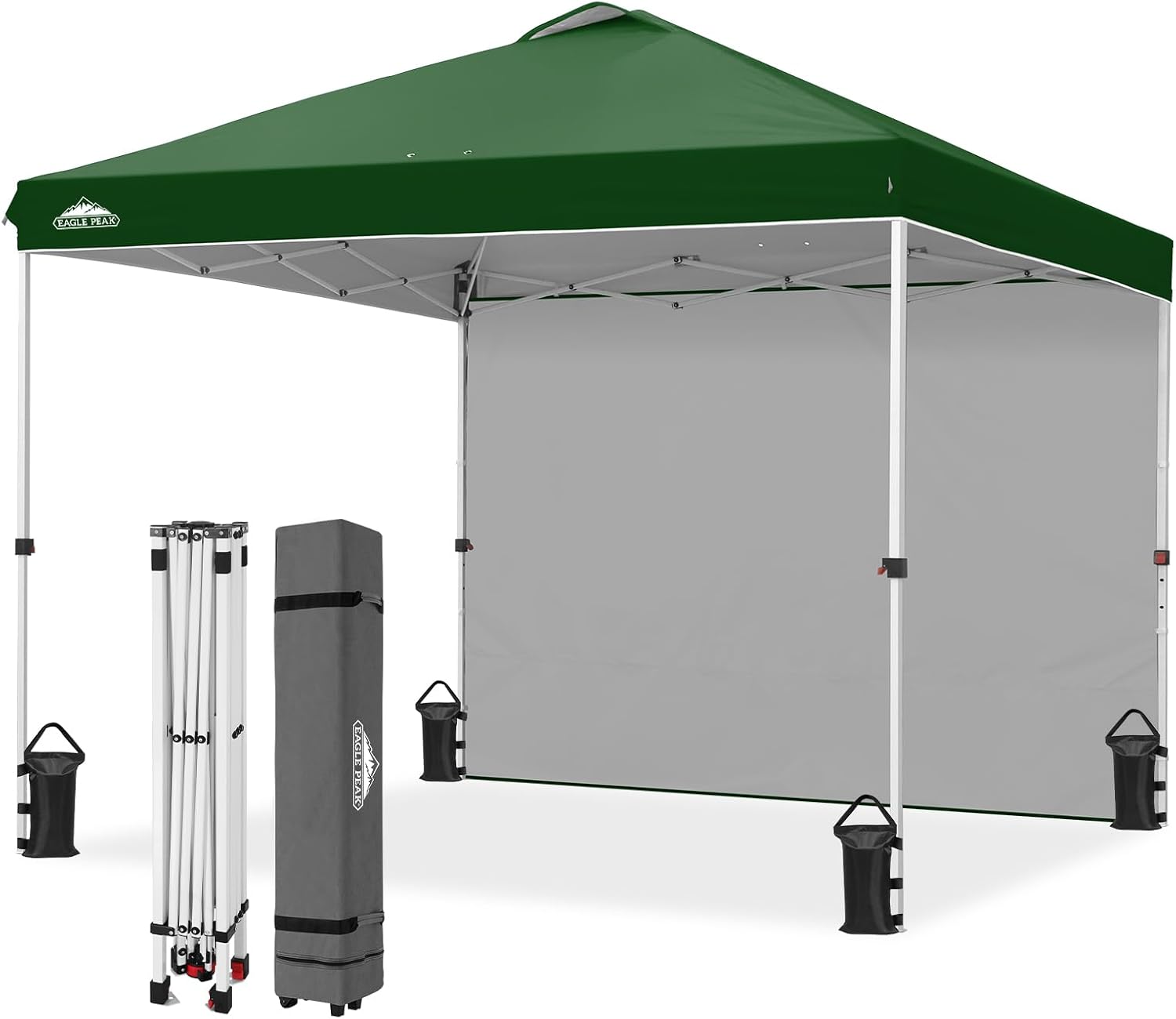 EAGLE PEAK Commercial Canopy 10x10 Pop Up Canopy Tent with 1 Sidewall, Easy Setup Heavy Duty Instant Event Shelter for Vendors & Markets, Outdoor Sun Shade, Green