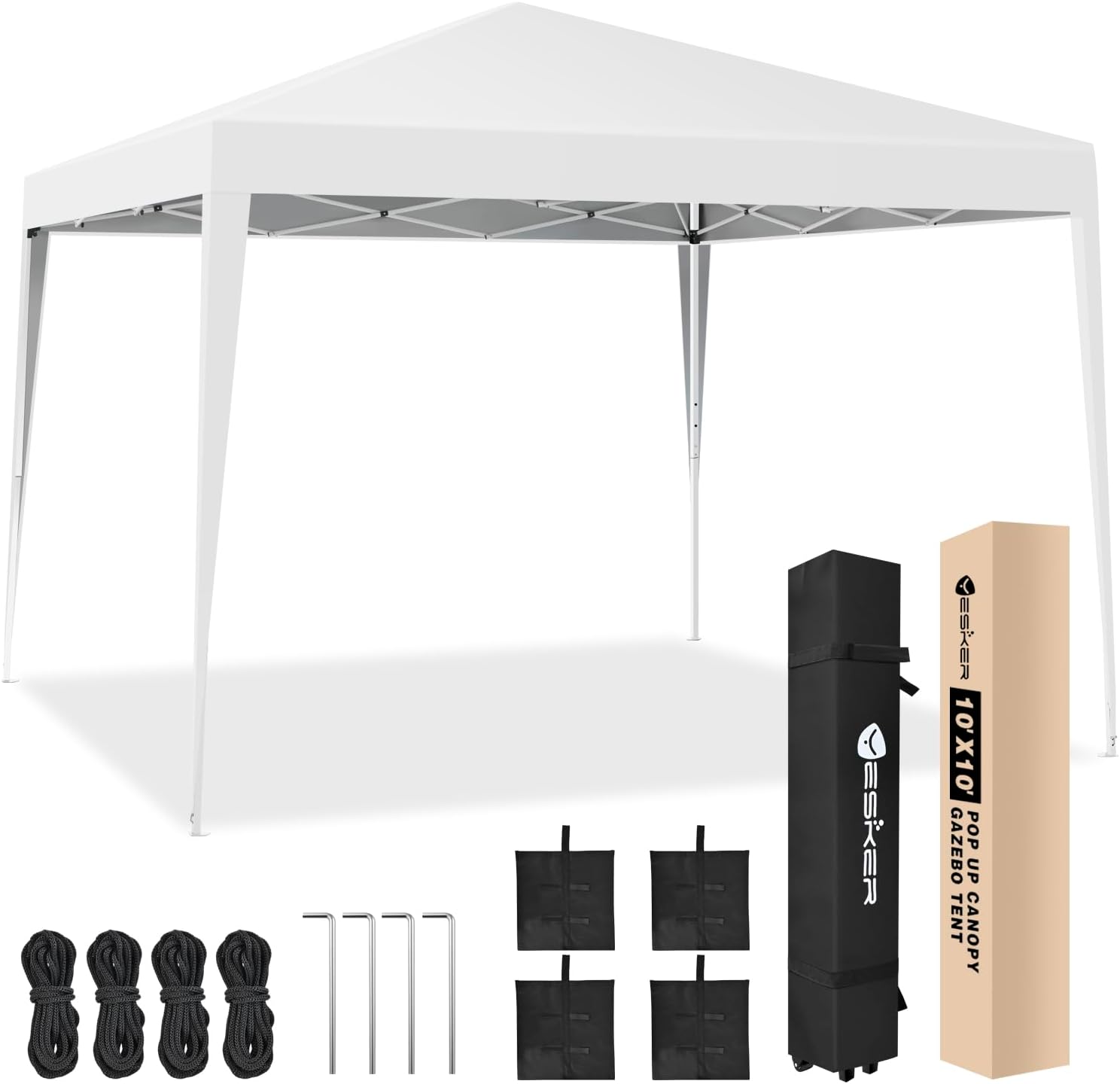 Yesker 10x10 Pop Up Canopy Tent UPF 50+ Waterproof Outdoor Canopy Portable Folding Easy Setup Gazebo Adjustable Height Instant Sun Shade Tent with Wheeled Bag for Events Parties Camping Patio, White