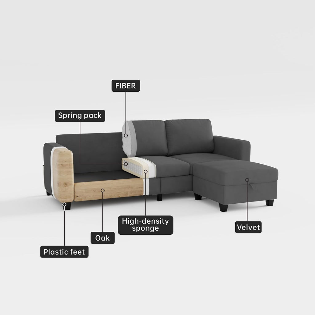 Youmumeub Sectional Couches for Living Room - Convertible Sofa and Storage Bench,79''Modern Corner Configuration,Suitable for Living Room, Apartment, Bedroom and Office-Blue-Gray | Washable Covers, Modular Sofa