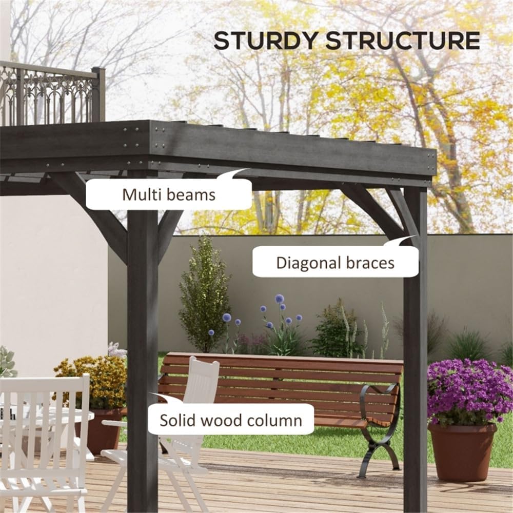 12 x 10 ft Wood Pergola Quality Solid Wood Gazebo Pavilion for Backyard Deck Patio Outdoor Pergola Grape Trellis Grill Gazebo, Strong Sturcture,Snow and Wind Supported(Grey)