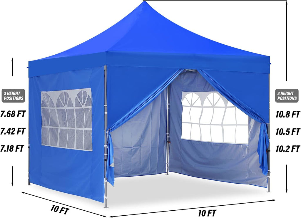 GDY 10x10 Ft Outdoor Pop Up Canopy Tent, Patio Tent, Commercial Portable Instant Folding Shelter Gazebos, Canopies with Carrying Bag, Blue.