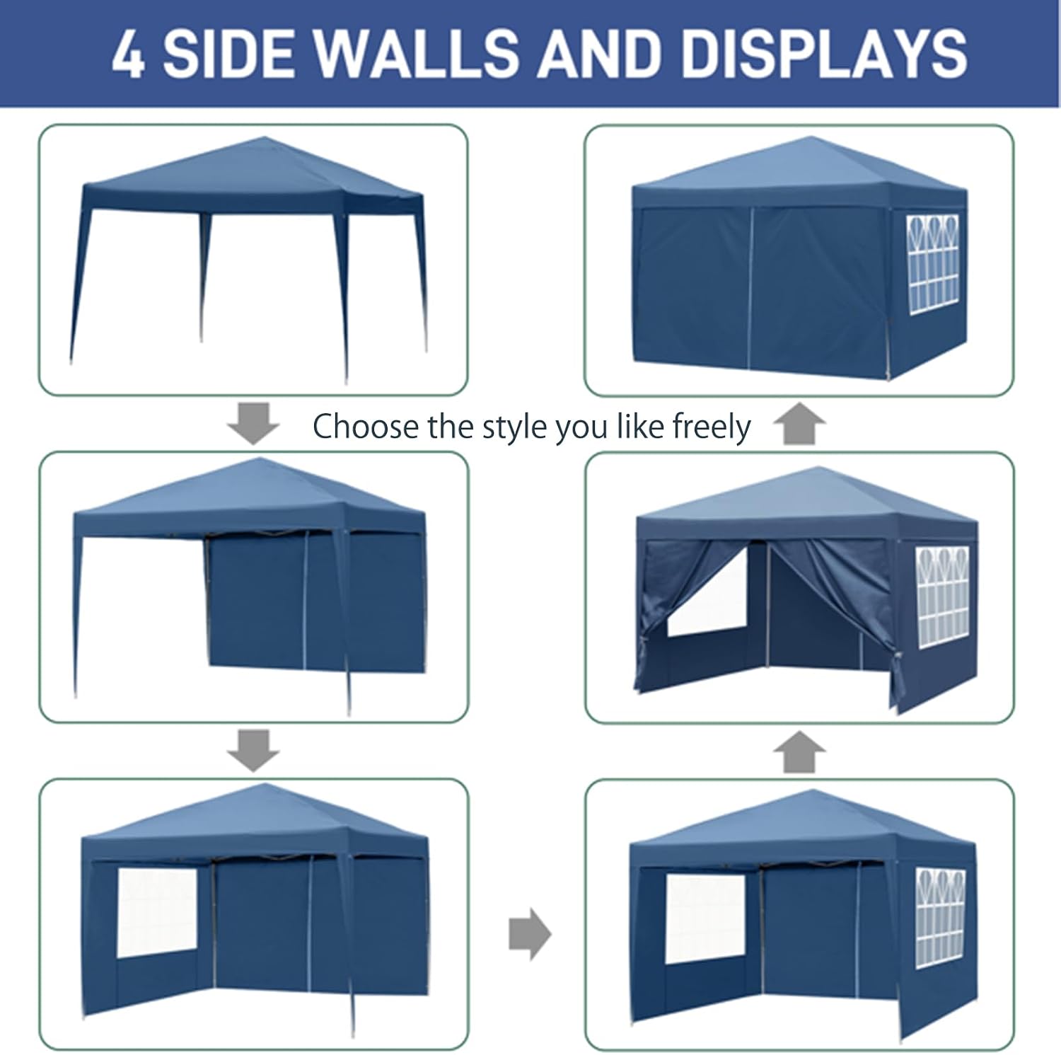 6.5x6.5 Pop Up Canopy Tent with Sidewalls, 3 Height Adjustable Beach Tent with Carrying Bag, 8 Stakes & 4 Ropes, Easy Set Up Gazebo for Events, Party, Wedding