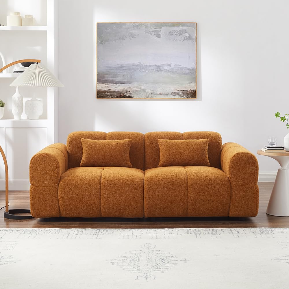 80' Modern Sofa Couch, Comfy Deep Seat Lambswool Cloud Sofa, Upholstered 3-Seater Boucle Couch, Oversized Loveseat for Living Room, Bedroom, Office, Apartment(Coffee)