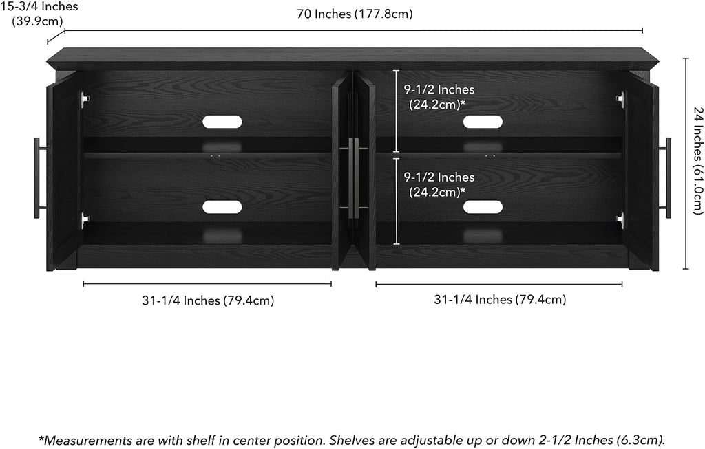 Henn&Hart TV Stand for TVs up to 78' with 2 Conceal Storage Cabinets and Adjustable Shelves for Living Room, Family Room, or Office, Natural Black