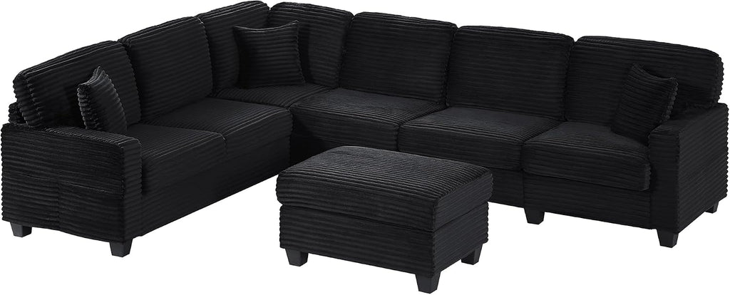 125.2' Sectional Sofa U-Shaped Upholstered Sofa L-Shaped Couch with a Movable Ottoman and Side Storage Pockets for Living Room, Black