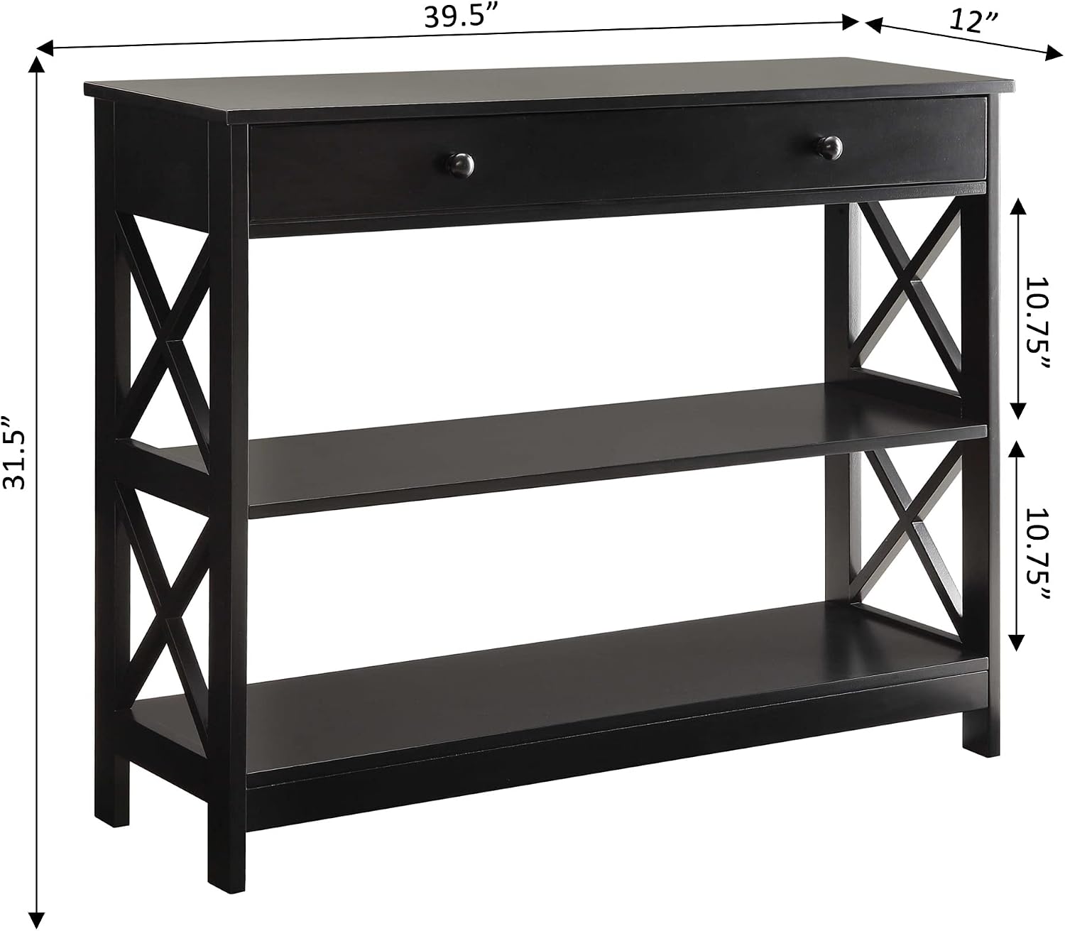 Convenience Concepts Oxford 1-Drawer Console Table 39.5' - Farmhouse Sofa Display with Storage Shelf For Living, Family, & Dining Room, Modern Entryway Hall Table for Kitchen, Bedroom, Black