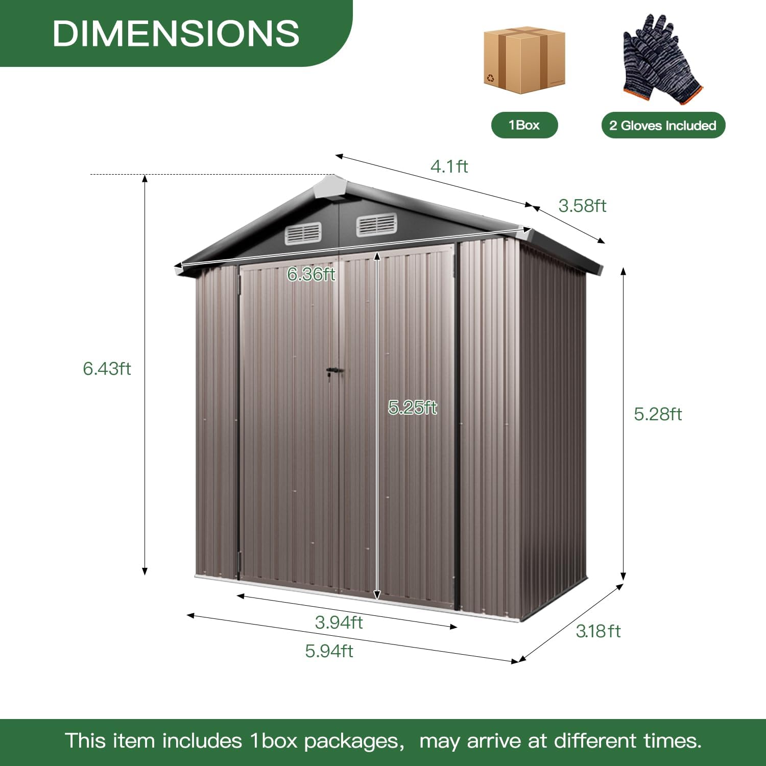 4.6 x 2.5 FT Outdoor Metal Storage Shed – Ideal for Garbage Cans, Tools, Garden Equipment, and Bikes – Brown
