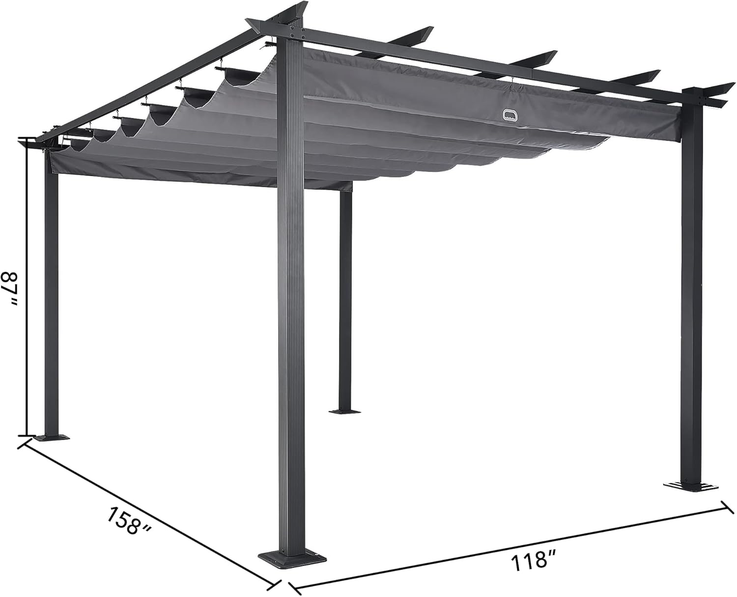 HAPPATIO 10' X 13' Outdoor Retractable Pergola Canopy for Deck, Backyard, Patio, Aluminum Pergola with Sun Canopy, Includes Ground Studs and Expansion Screws (Grey)