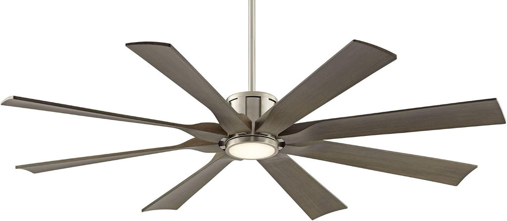 Possini Euro Design 60' Defender Modern Large Outdoor Ceiling Fan with LED Light Remote Control Brushed Nickel Weathered Oak Blades Dimmable Damp Rated for Patio Exterior House Porch Gazebo Garage