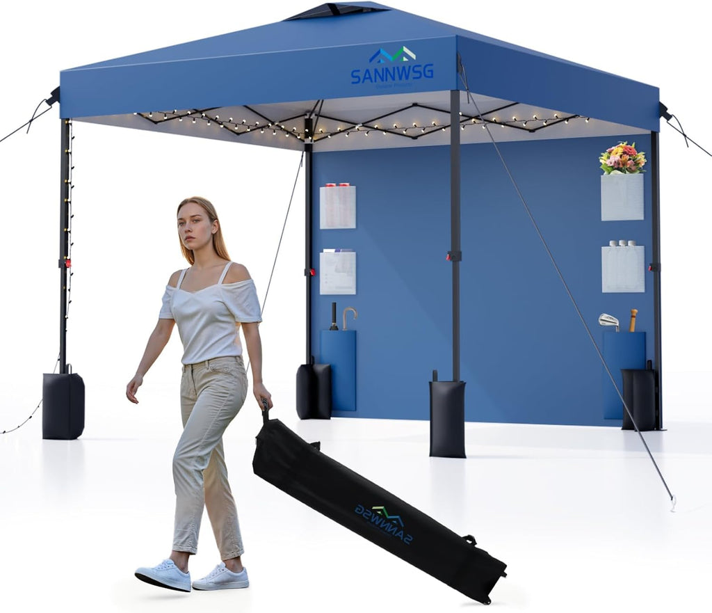10X10 Pop Up Canopy Tent,Removable Pockets Sidewall for Extra Storage,Easy Up Canopy,Heavy Duty One Person Set Up Event Tent,Blue