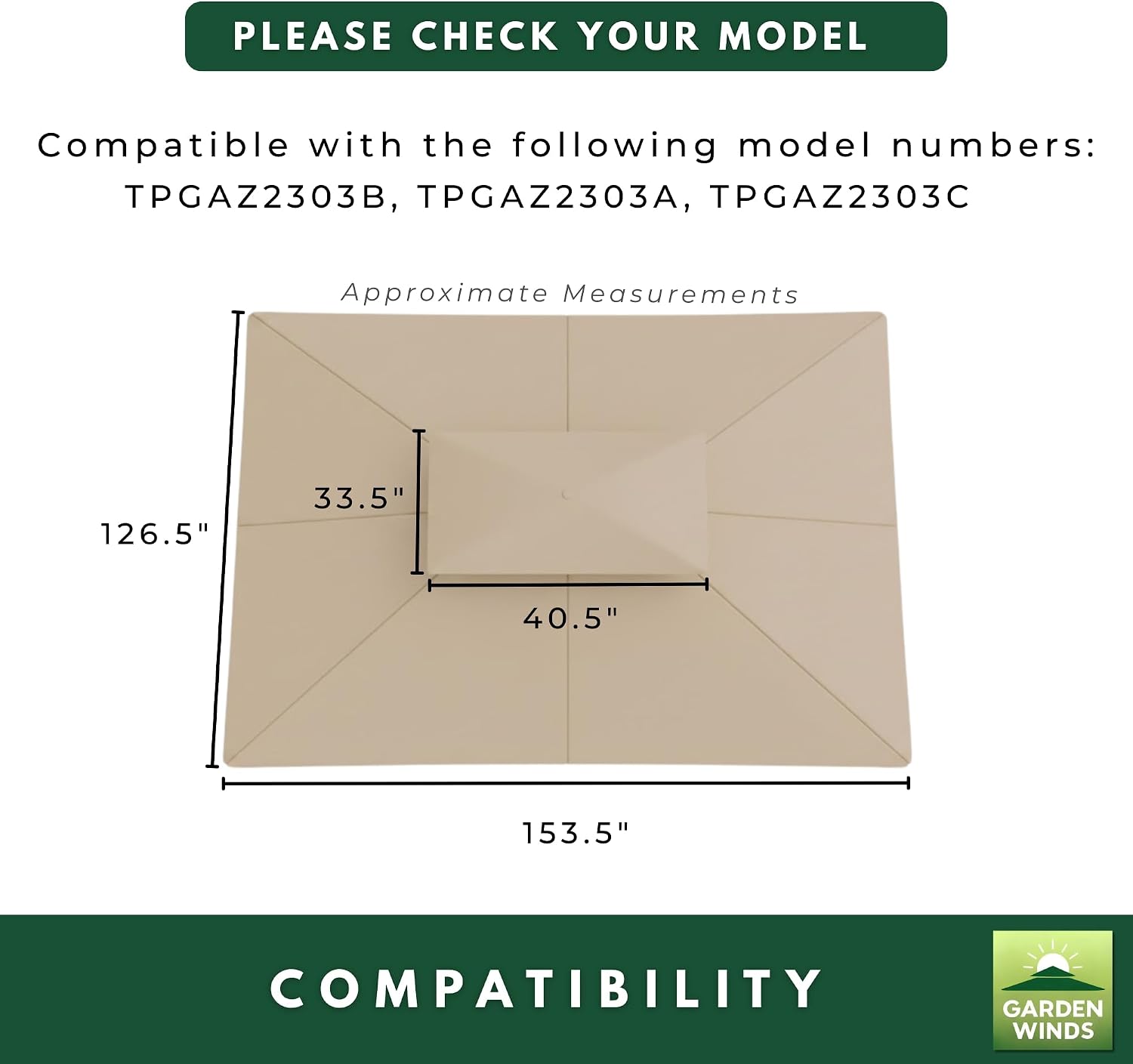 Garden Winds Reinforced RipLock 350 Replacement Canopy Top Cover Compatible with Brown Frame 10' x 12' Gazebo Models TPGAZ2303B, TPGAZ2303A, TPGAZ2303C - Beige