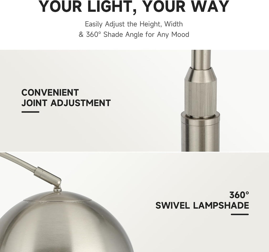 CO-Z Modern Floor Lamp for Living Room, Brushed Nickel Arc Floor Lamp with LED Bulb, Marble Base Contemporary Tall Lamp for Living Room Couch Sofa, Height Up to 69 Inch