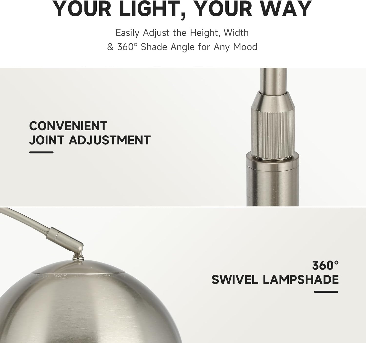 CO-Z Modern Floor Lamp for Living Room, Brushed Nickel Arc Floor Lamp with LED Bulb, Marble Base Contemporary Tall Lamp for Living Room Couch Sofa, Height Up to 69 Inch