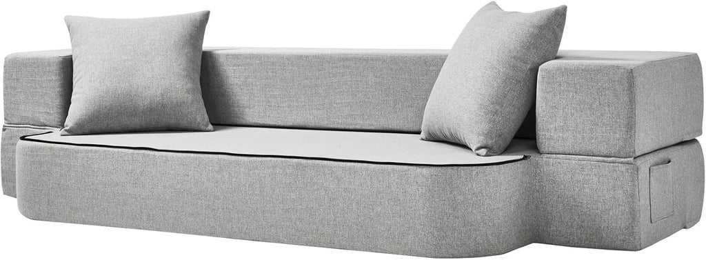 SUYOLS 2-in-1 Folding Sofa Bed with Pillows - Folding Chair Floor Couch & Sleeping Mattress - Washable Cover & Memory Foam Sleeper Chair for Living Room/Guest Room/Apartment/Loft, Light Gray, Twin XL