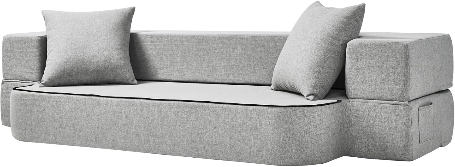 SUYOLS 2-in-1 Folding Sofa Bed with Pillows - Folding Chair Floor Couch & Sleeping Mattress - Washable Cover & Memory Foam Sleeper Chair for Living Room/Guest Room/Apartment/Loft, Light Gray, Twin XL