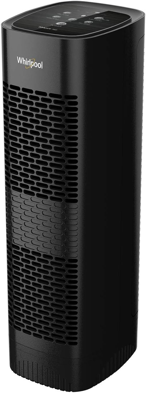 Whirlpool, WPT80B Whispure True HEPA Air Purifier, Activated Carbon Advanced Anti-Bacteria, Ideal for Allergies, Odors, Pet Dander, Mold, Smoke, Wildfire, and Germs, Large, Black