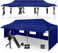 COBIZI 10x30 Pop Up Canopy Tent with Awning,Heavy Duty Canopy UPF 50+ All Season Wind Waterproof Commercial Outdoor Street Vendors Party Tents for Parties Canopy with Roller Bag(10 x 30 ft Dark Blue)