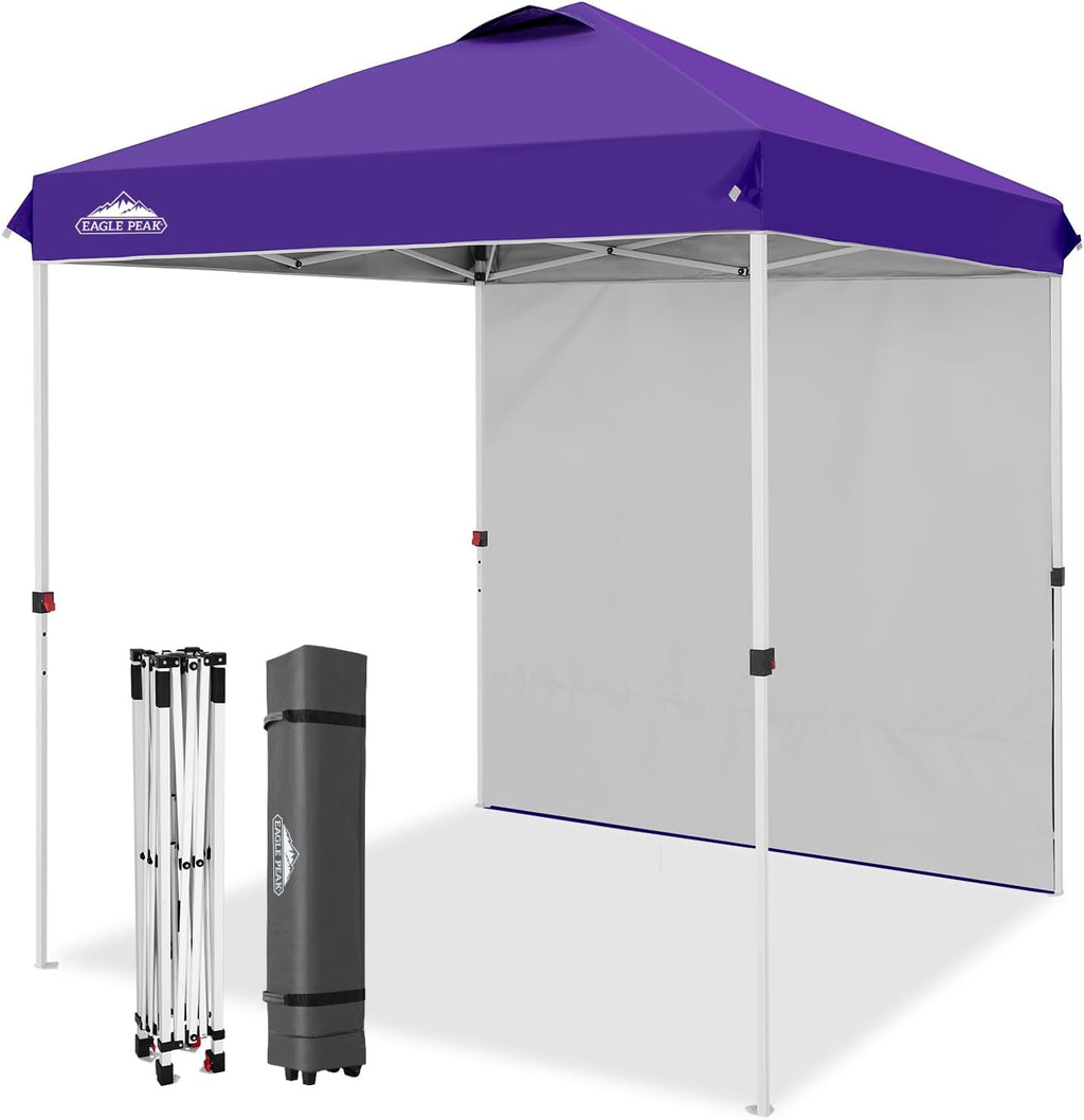 EAGLE PEAK Commercial Canopy 6.6x6.6 Pop Up Canopy Tent with 1 Sidewall, Easy Setup Heavy Duty Instant Event Shelter for Vendors & Markets, Outdoor Sun Shade, Purple