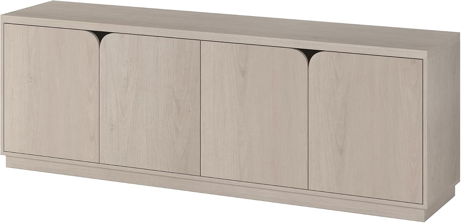 Henn&Hart TV Stand for TVs up to 78' with Concealed Storage Cabinets and Adjustable Shelves for Living Room, Family Room, or Office, Beech White