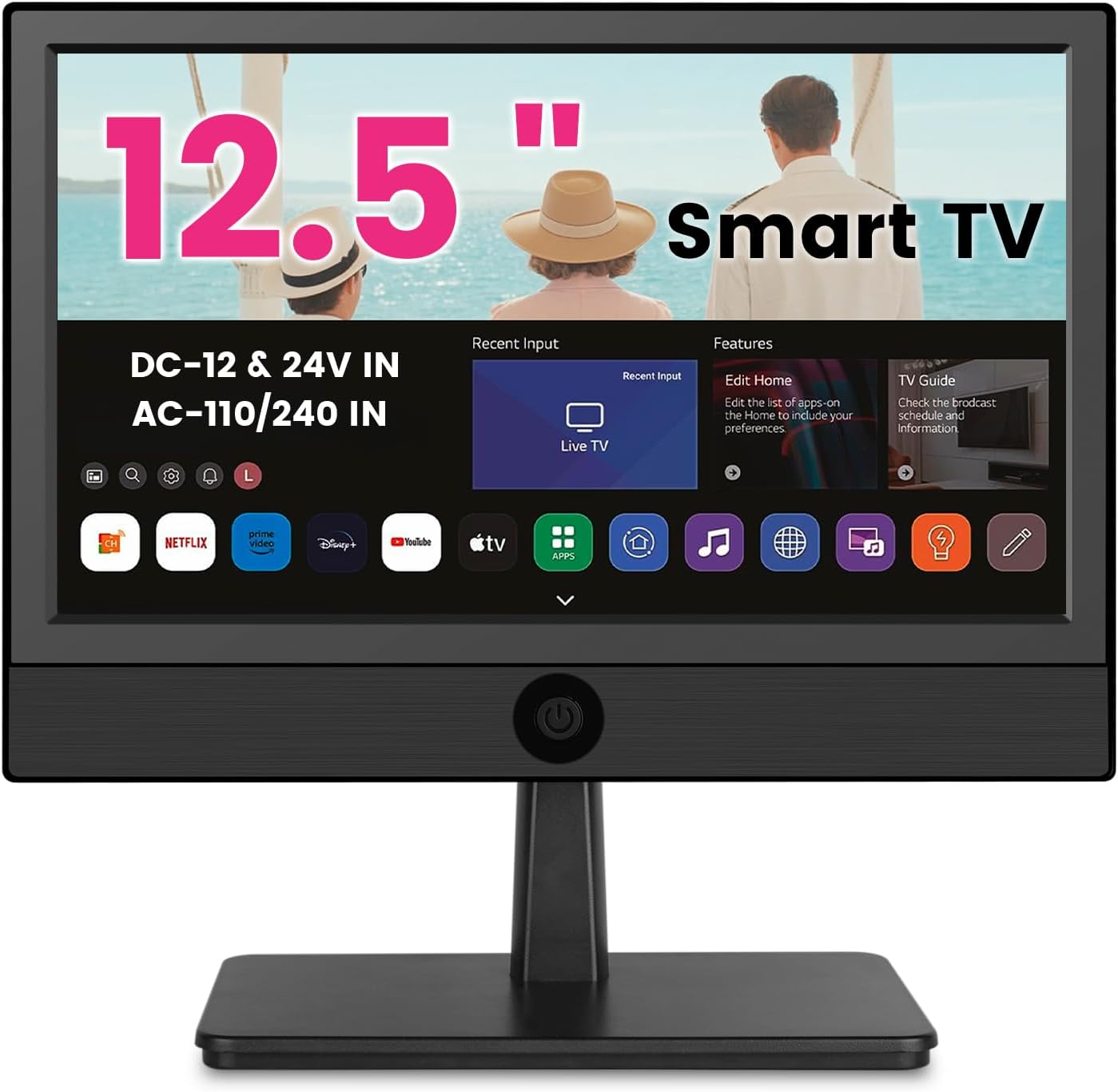 othoig 12.5 Inch Small Smart TV with Built-in Apps, Full HD 1080P Mini Flat Screen TV, WiFi & Bluetooth, ATSC Digital Tuner, USB/HDMI/AV Inputs,12V Car Charger Small TV for Kitchen,Bedroom,RV,Office
