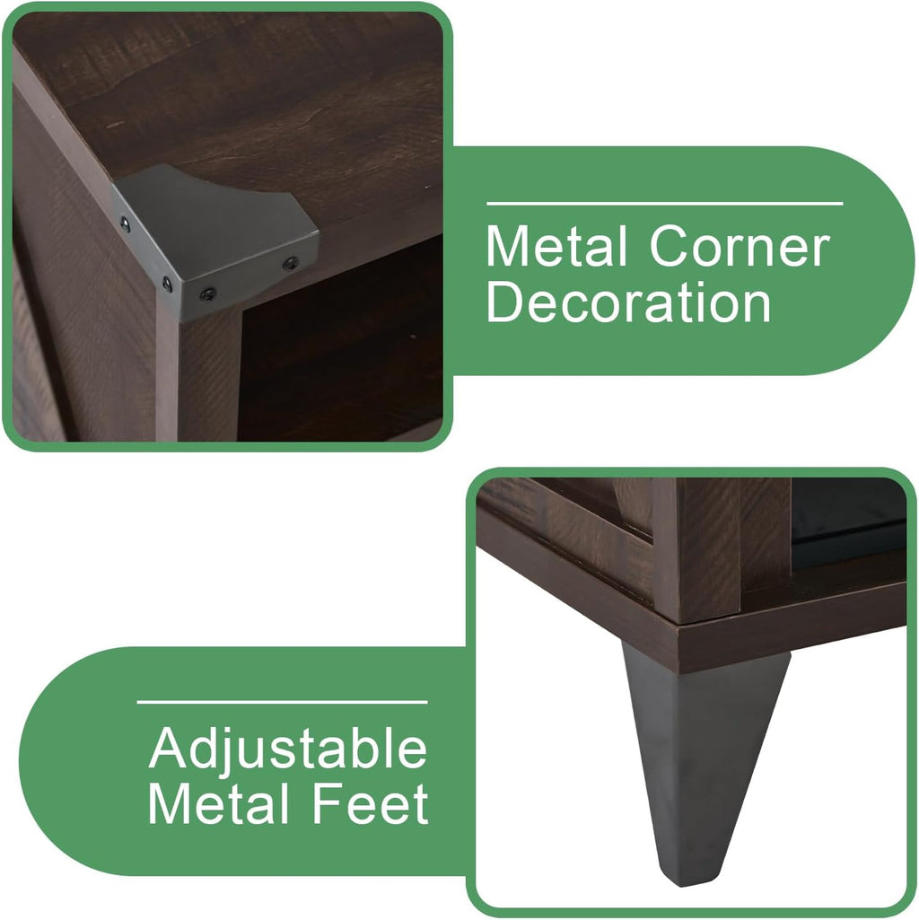 AMERLIFE 65' Fireplace TV Stand with 60' Glass Electric Fireplace, Industrial & Farmhouse Media Entertainment Center with Open Shelve Storage for TVs Up to 75', TV Console for Living Room, Espresso