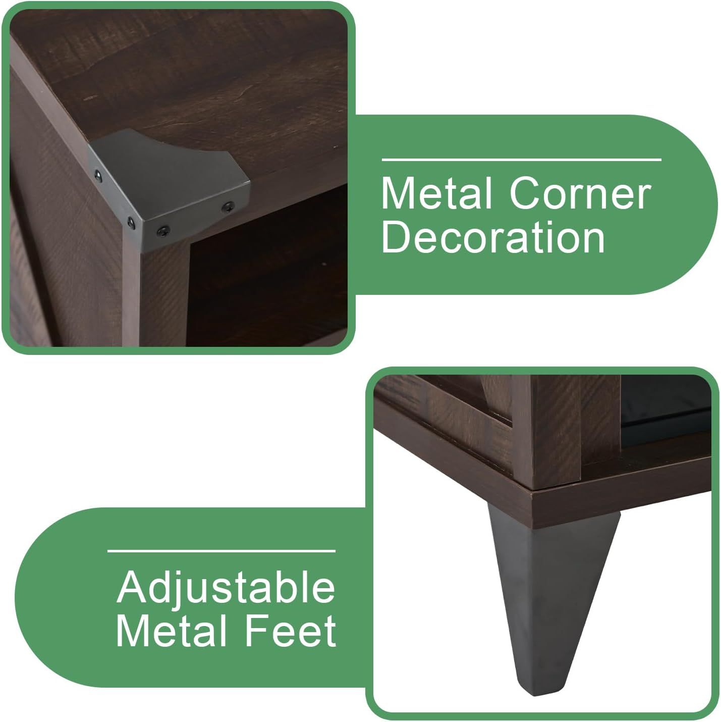 AMERLIFE 65' Fireplace TV Stand with 60' Glass Electric Fireplace, Industrial & Farmhouse Media Entertainment Center with Open Shelve Storage for TVs Up to 75', TV Console for Living Room, Espresso