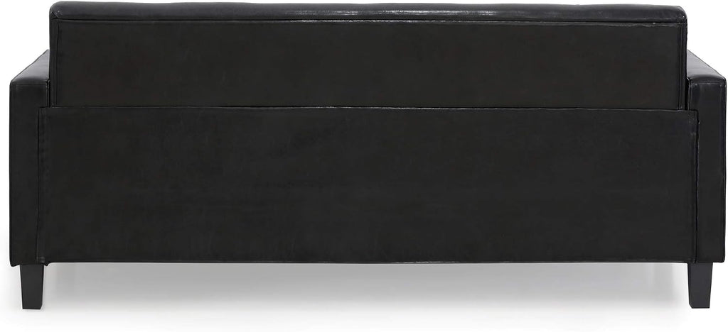 Furinno Brive Contemporary Tufted Faux Leather 3-Seater Sofa Couch for Living Room, Black Faux Leather