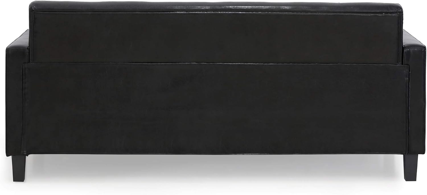 Furinno Brive Contemporary Tufted Faux Leather 3-Seater Sofa Couch for Living Room, Black Faux Leather