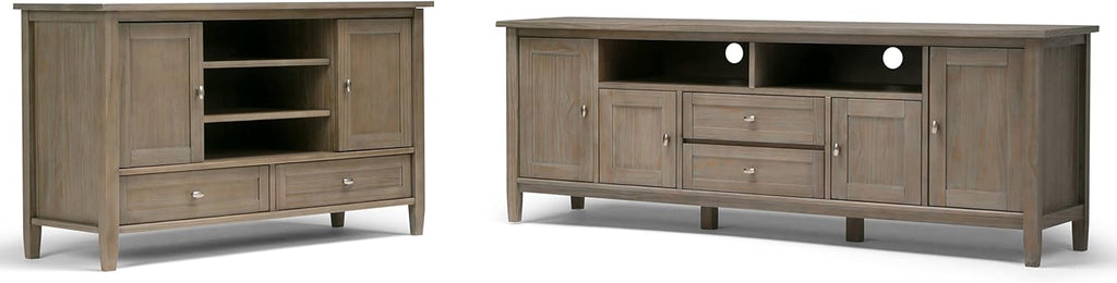 SIMPLIHOME Warm Shaker TV Stand - 47 inch Wide Solid Wood Media Console in Distressed Grey, Transitional Entertainment Center for TVs up to 50 Inches with 2 Cabinets, 2 Drawers, and Cord Management