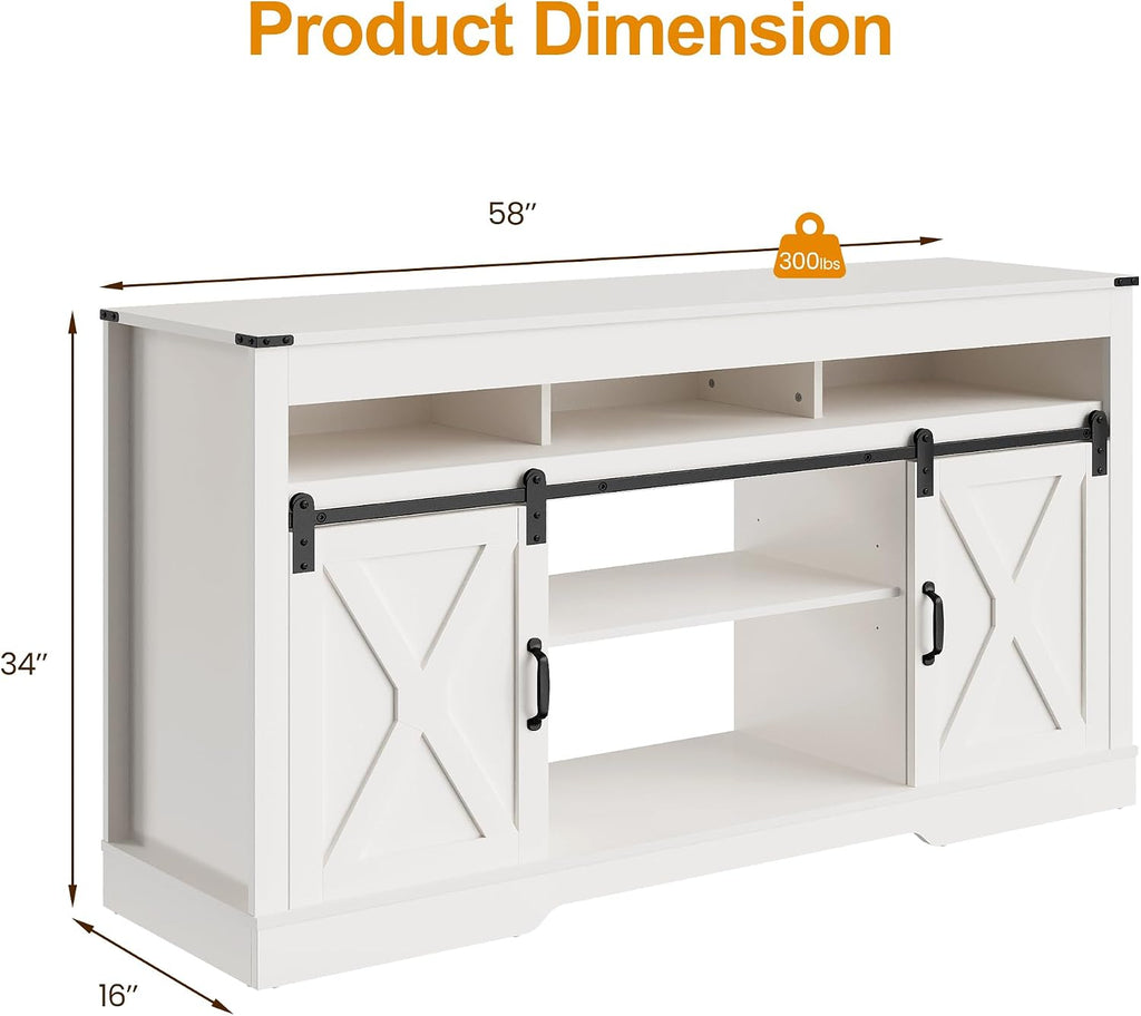 RoyalCraft TV Stand for 65+ Inch TV: Farmhouse Entertainment Center with Storage, Wood TV Console Cabinets with Sliding Barn Door, Tall Media with Adjustable Shelves for Living Room, Coastal Fog