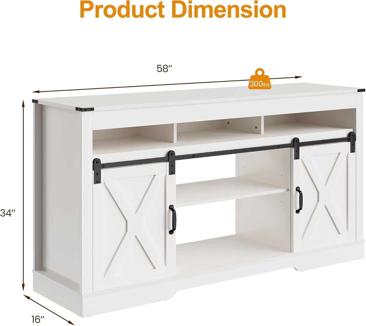 RoyalCraft TV Stand for 65+ Inch TV: Farmhouse Entertainment Center with Storage, Wood TV Console Cabinets with Sliding Barn Door, Tall Media with Adjustable Shelves for Living Room, Coastal Fog