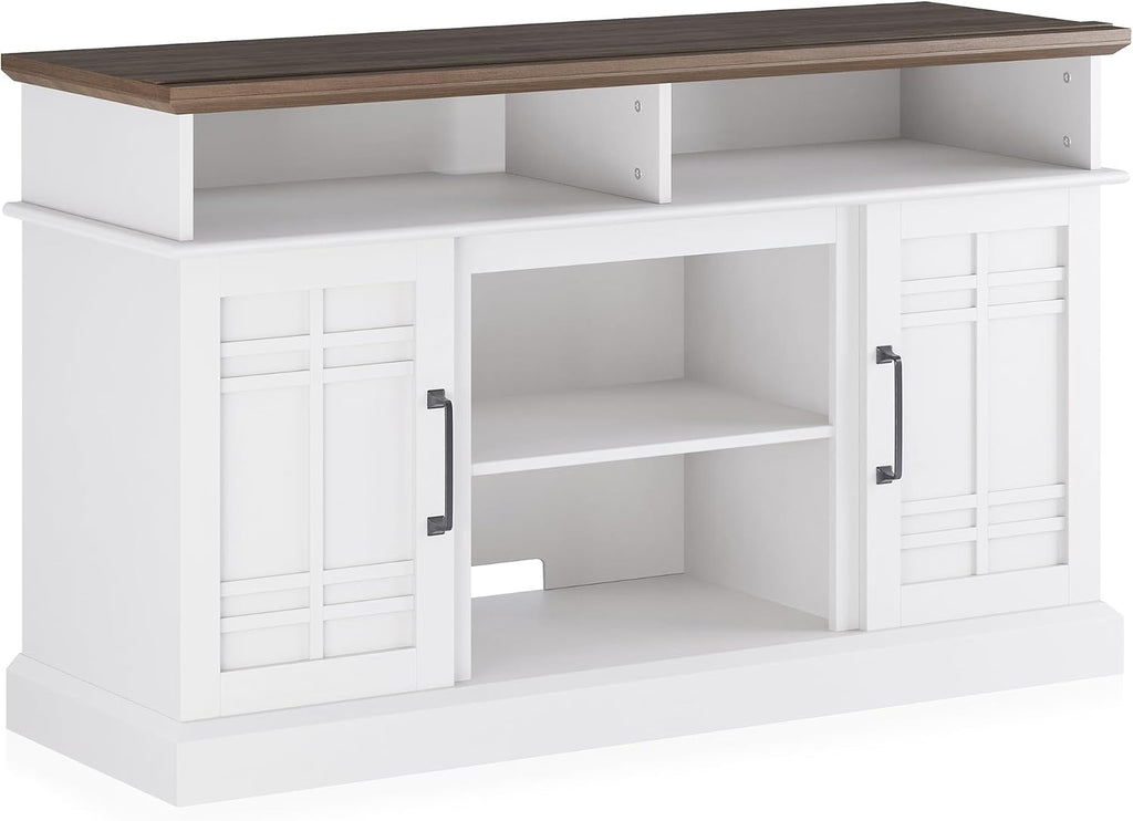 BELLEZE Modern 48' Farmhouse Wood TV Stand & Media Entertainment Center Console Table for TVs up to 50 Inch with Open Storage Shelves & Cabinets - Norrell (White)