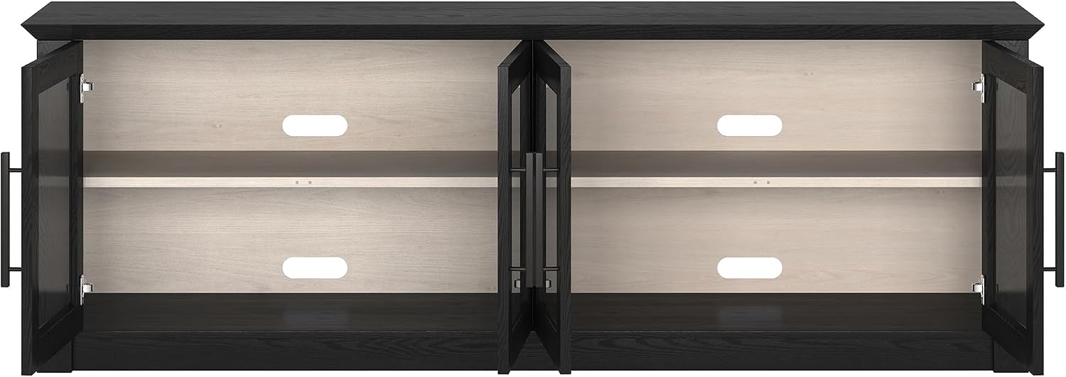Henn&Hart TV Stand for TVs up to 78' with 2 Display Cabinets and Adjustable Shelves for Living Room, Family Room, or Office, Natural Black/Beech White