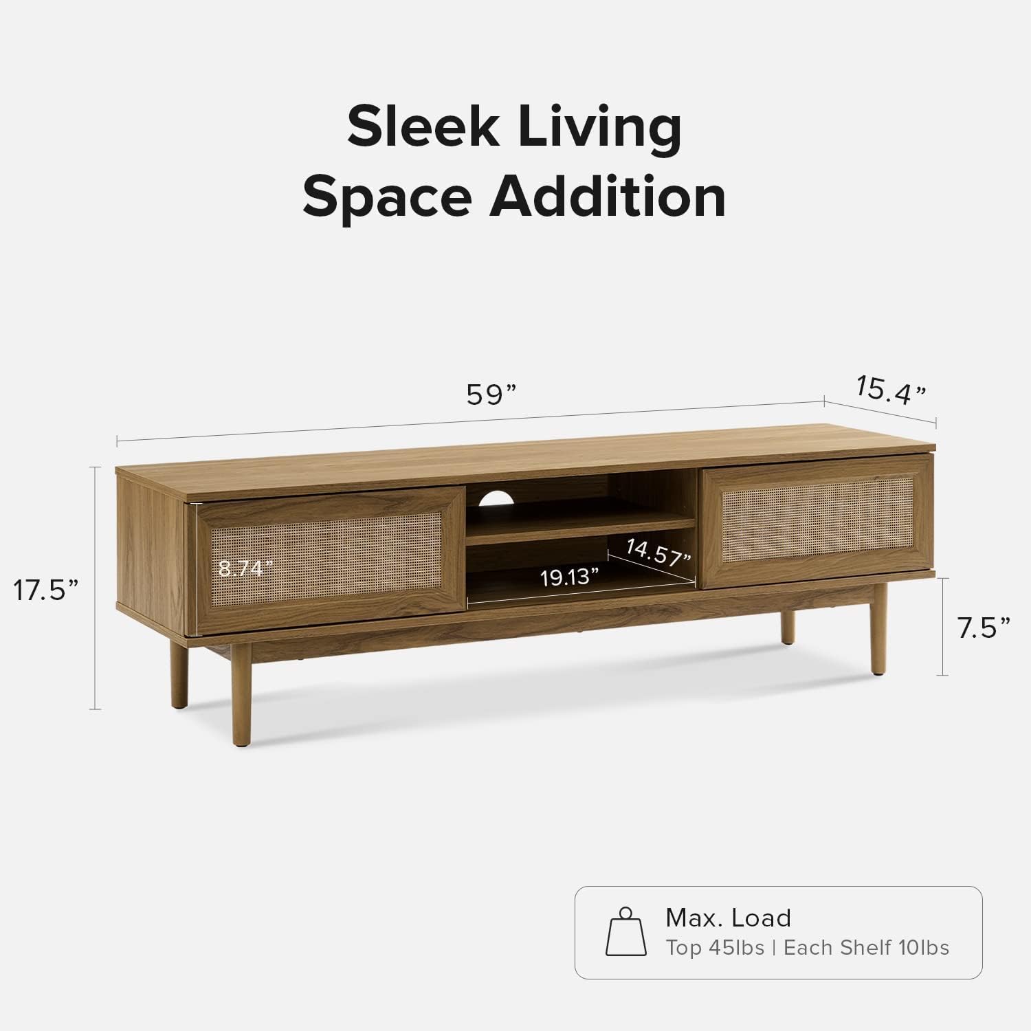 mopio Haylee TV Stand, Modern Farmhouse Television Stand for 55/60/65 inch TV, Natural Rattan Boho Entertainment Center with Storage, Media Console Credenza Table for Living Room, Bedroom (Oak 59')