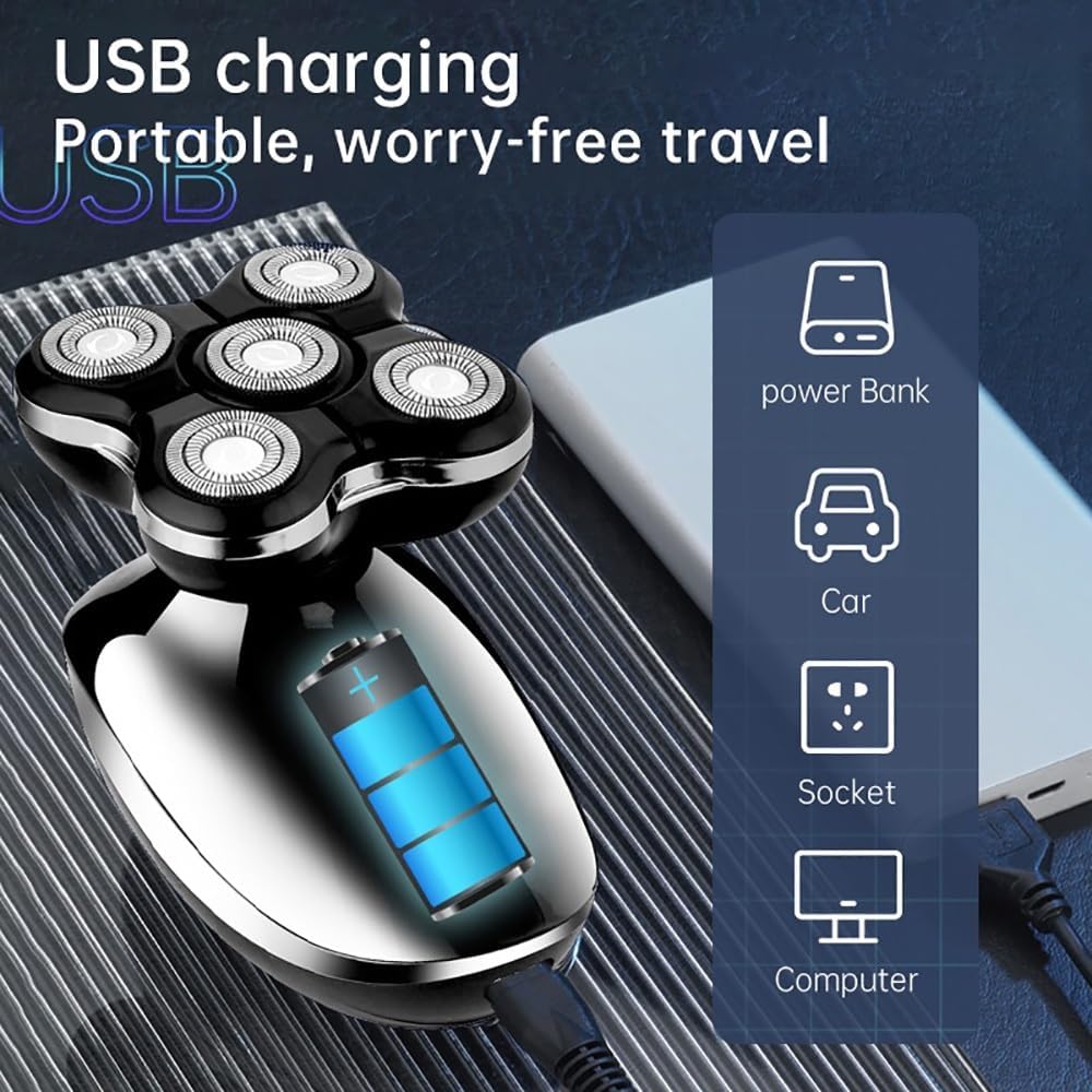 Head Shaver for Men, 5 in 1 Electric Shaver for Men Beard Hair Trimmer Bald Head Razor 5D Floating Electric Nose Hair Trimmer LCD Display