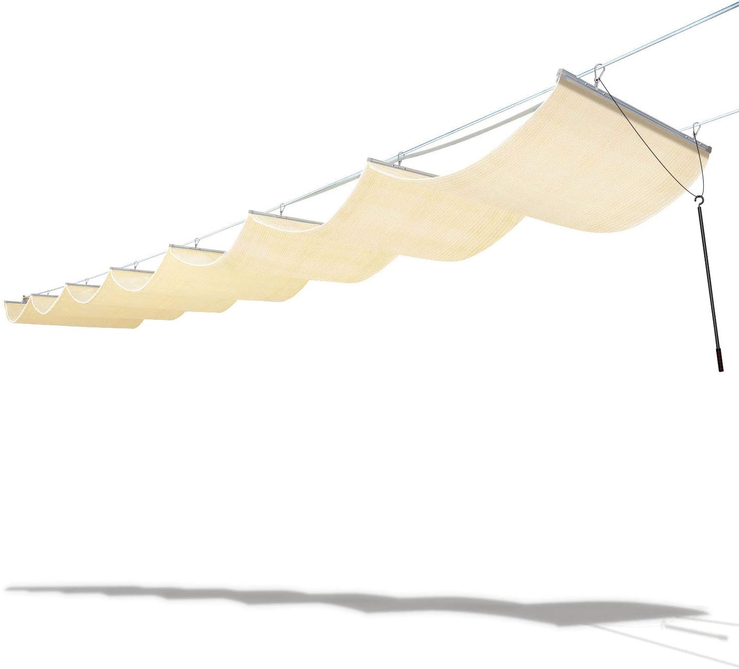 TANG 4' x 16' Pergola Cover Shade Canopy, Retractable Awning Sun Shades Outdoor Patio Pergolas Kit for Deck Backyard Gazebo, Wave Shade Sail with Hardware Wire Cable, Beige