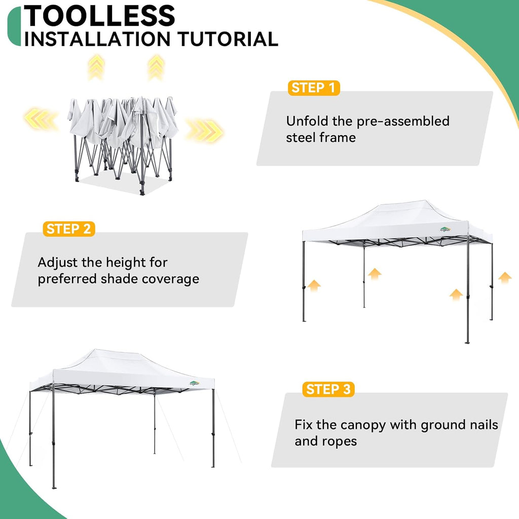 COBIZI 10x15 Heavy Duty Pop Up Canopy Tent with 4 Sidewalls Thicken Frame, Commercial Easy Up Outdoor Wedding Party Tents, All Season Waterproof Windproof with Stakes Sandbags Ropes Bag, White