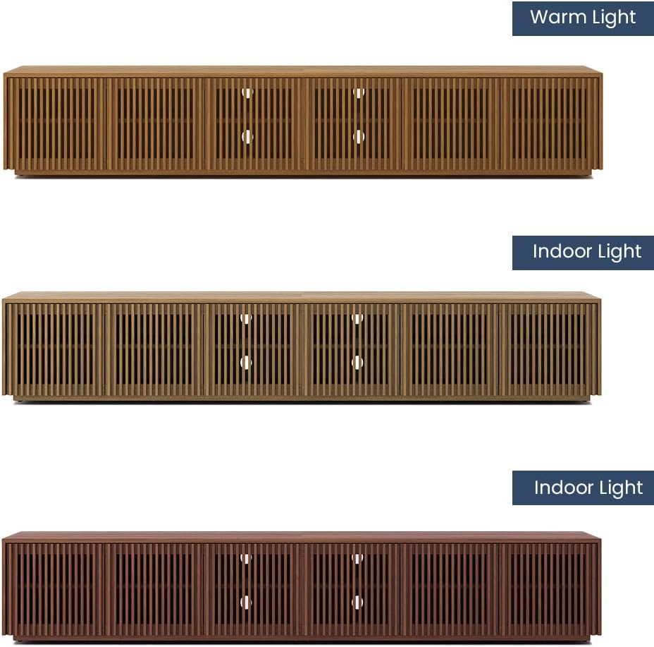 POVISON Full Assembled Mid Century Modern TV Stand, 118' Extra-Large Entertainment Center for 100 inch TV, Wood Slatted TV Media Console with Storage for Living Room Bedroom