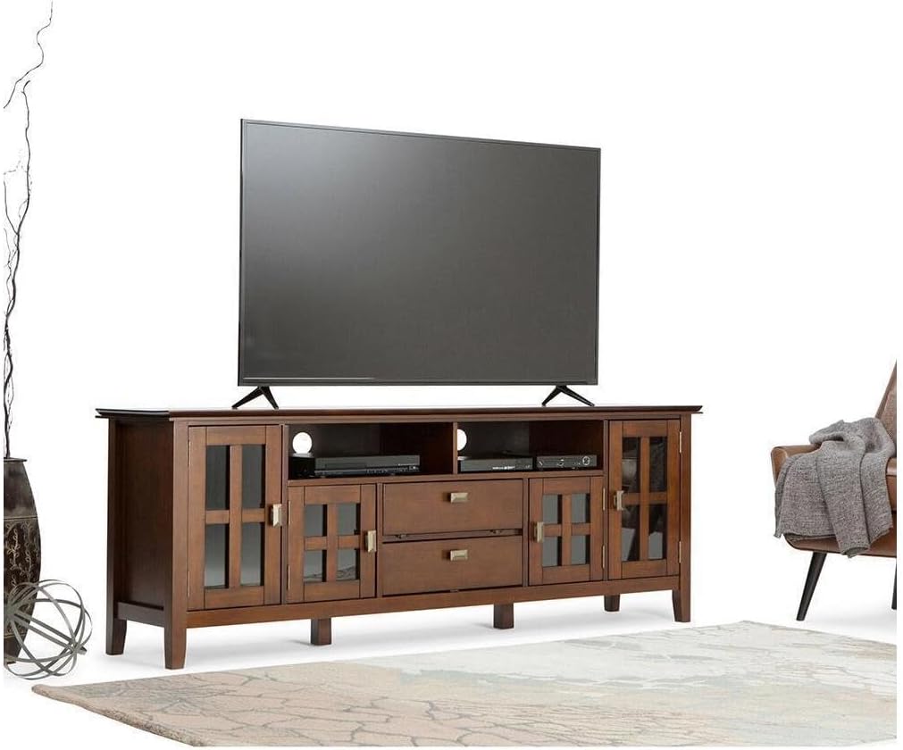 SIMPLIHOME Artisan TV Stand - 72 inch Wide Solid Wood Media Console in Natural Aged Brown, Contemporary Entertainment Center for Living Room for TVs up to 80 Inches with Drawers and Cable Management