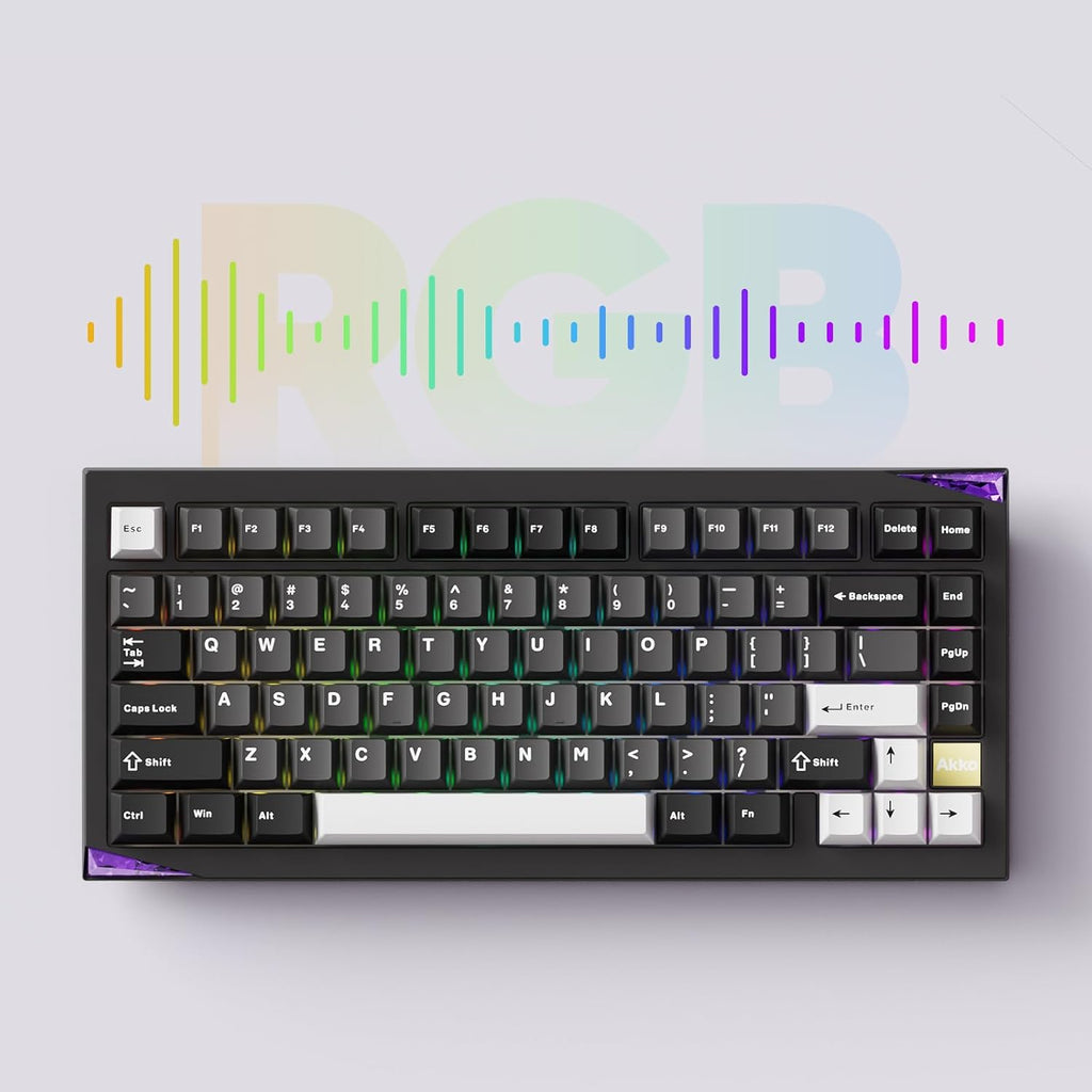 Akko Gem 01 QMK/VIA Aluminum Mechanical Keyboard Tri-Mode RGB Hot-swappable Wireless Gaming Keyboard, Black and Silver, Pre-lubed Mirror Switch