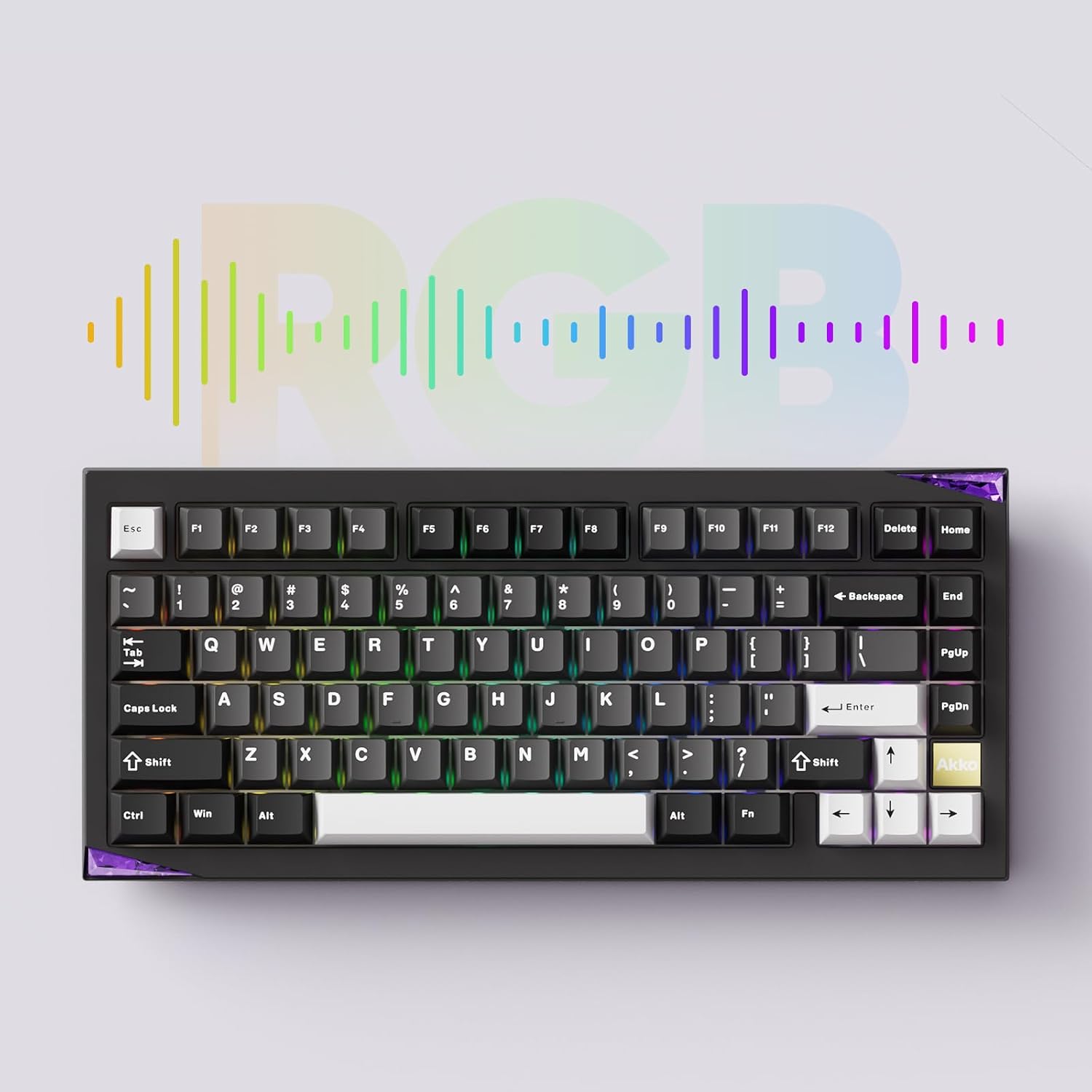 Akko Gem 01 QMK/VIA Aluminum Mechanical Keyboard Tri-Mode RGB Hot-swappable Wireless Gaming Keyboard, Black and Silver, Pre-lubed Mirror Switch